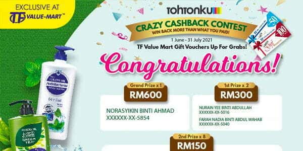 Tohtonku Crazy CashBack Contest from 1st June till 31st July 2021