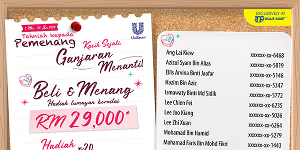 Unilever Beli & Menang Kasih Sejati Ganjaran Menanti Winner List